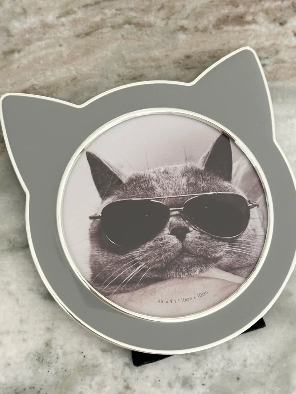 Kitty Cat Ear Shaped Round Picture Frame - Grey & Silver 4x4